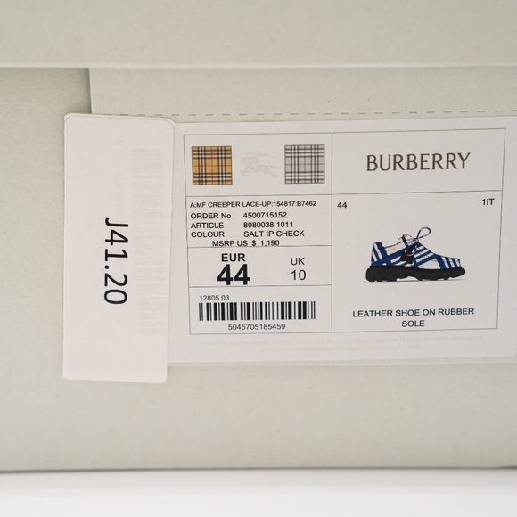 size 44eu 11us Burberry Creeper Mid Lace-Up Boots Platform Blue White Check - Picture 15 of 16